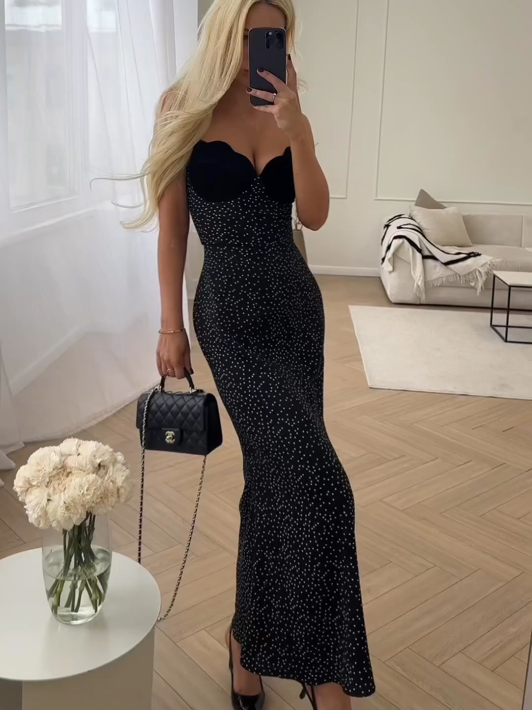 Velvet Patchwork Polka-dot Suspender Dress