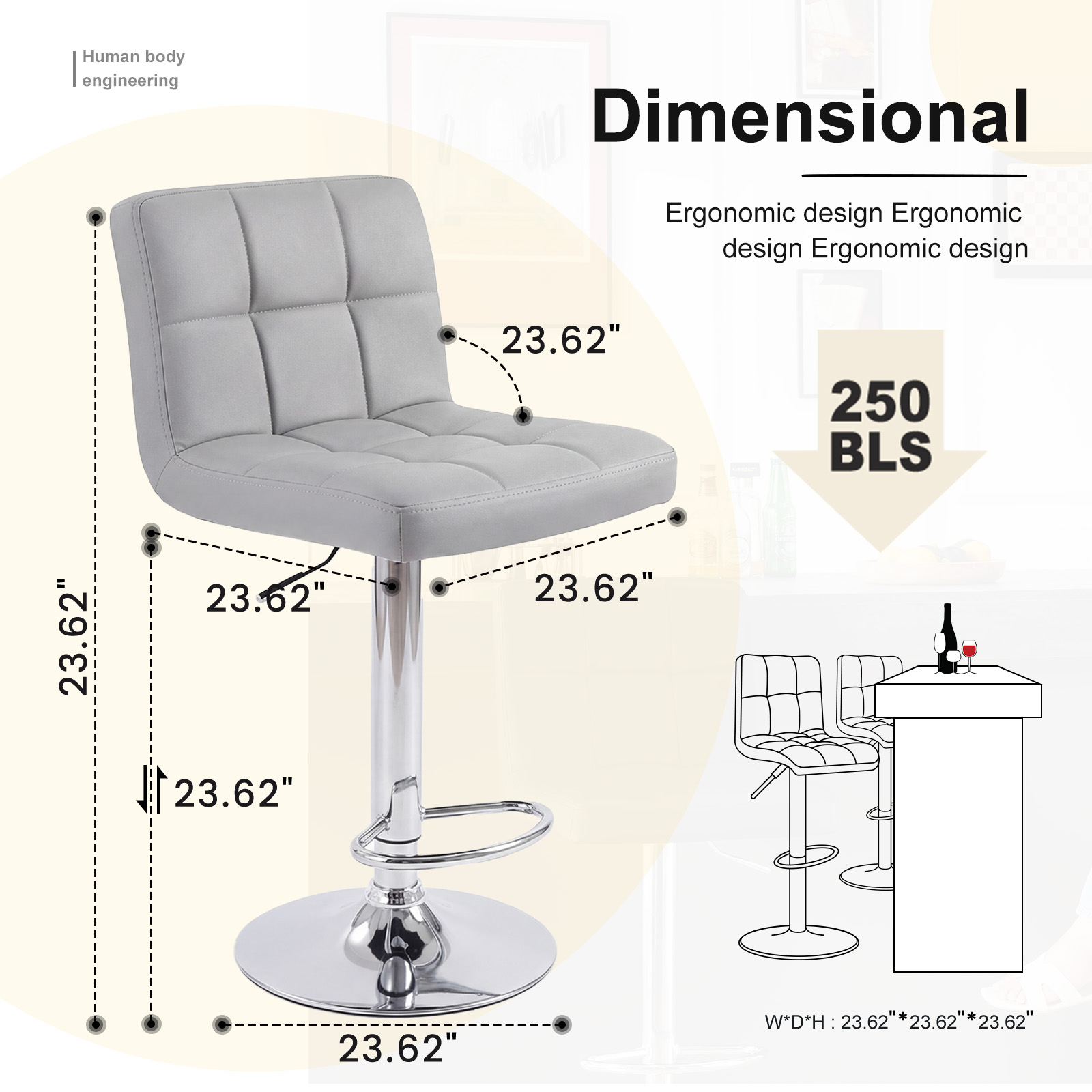 Bar Stools Set Of 2, Counter Height Barstools,Square Seat Cushion Barstool With Back, Height Adjustable PU Leather Swivel Barstool image 2