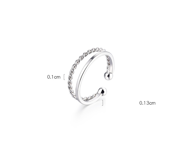 S925 Sterling Silver Double Layer Fried Dough Twists Ring Female