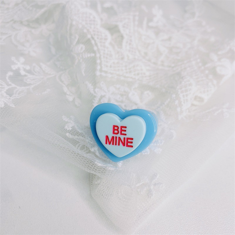 New Summer Love Heart Peach Resin Girly Heart Ring English Alphabet
