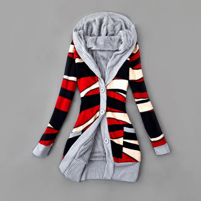 Thick Printed Hooded Knitted Cardigan Jacket Black - Shop at LoveMi