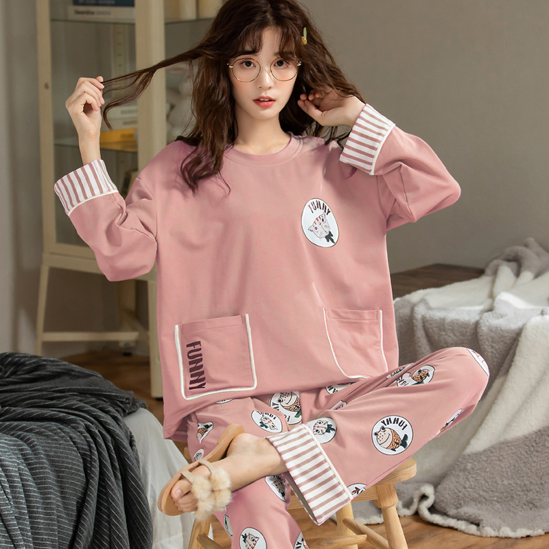 Title 12, Pajamas ladies cotton long-sleeved autumn and w...