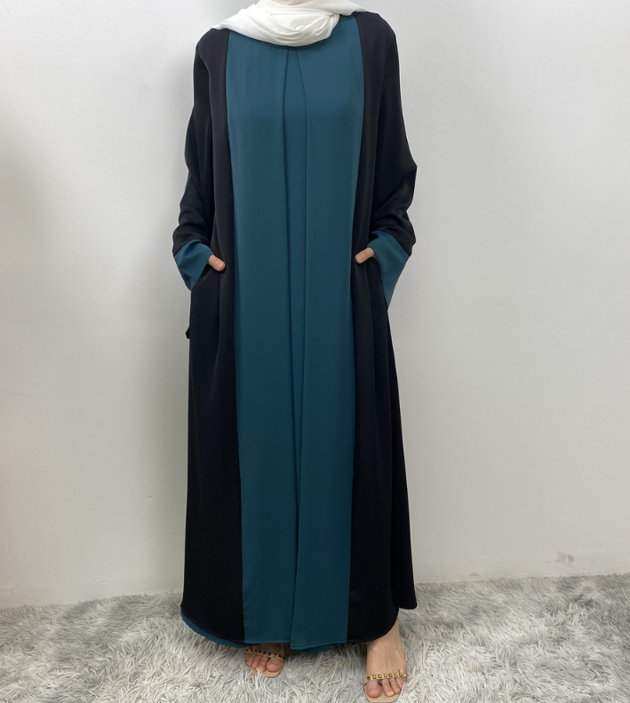 Loose-fitting Long Cardigan-style Patchwork Faux Two-piece Dress
