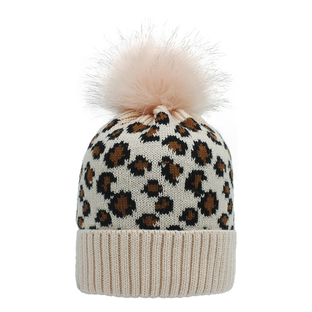 New Winter Knitted Hat Korean Version Of Leopard Print Woolen Hat Pink - Shop at LoveMi