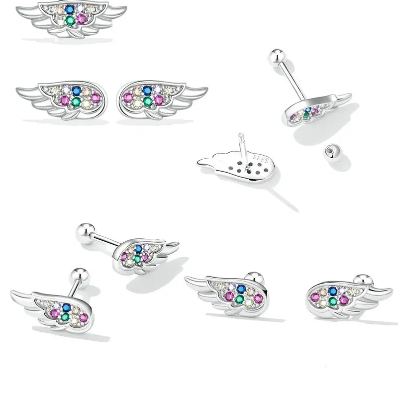 Color Zirconium Wing Earrings For Women's Simple And Niche
