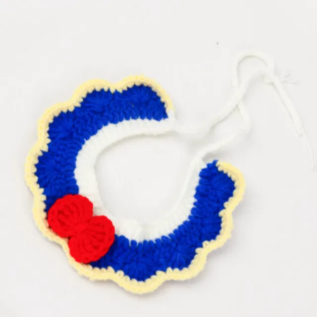 Hand knitted Adjustable Flower Bow Cat And Dog Collar Blue - Shop at LoveMi