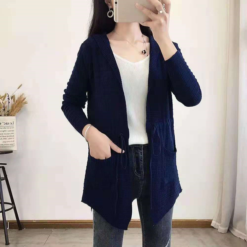 New Style Loose Mid length Cardigan Jacket Navy - Shop at LoveMi