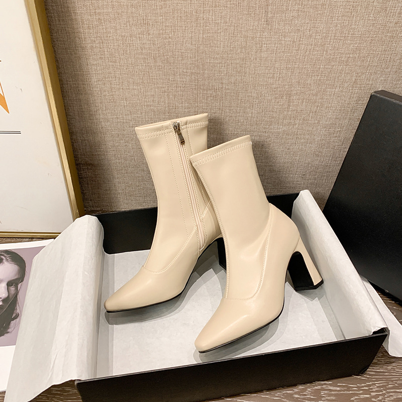 Women's But Knee Square Toe High-heeled High-tube Mid-tube Thick-heeled Short-tube Elastic Boots
