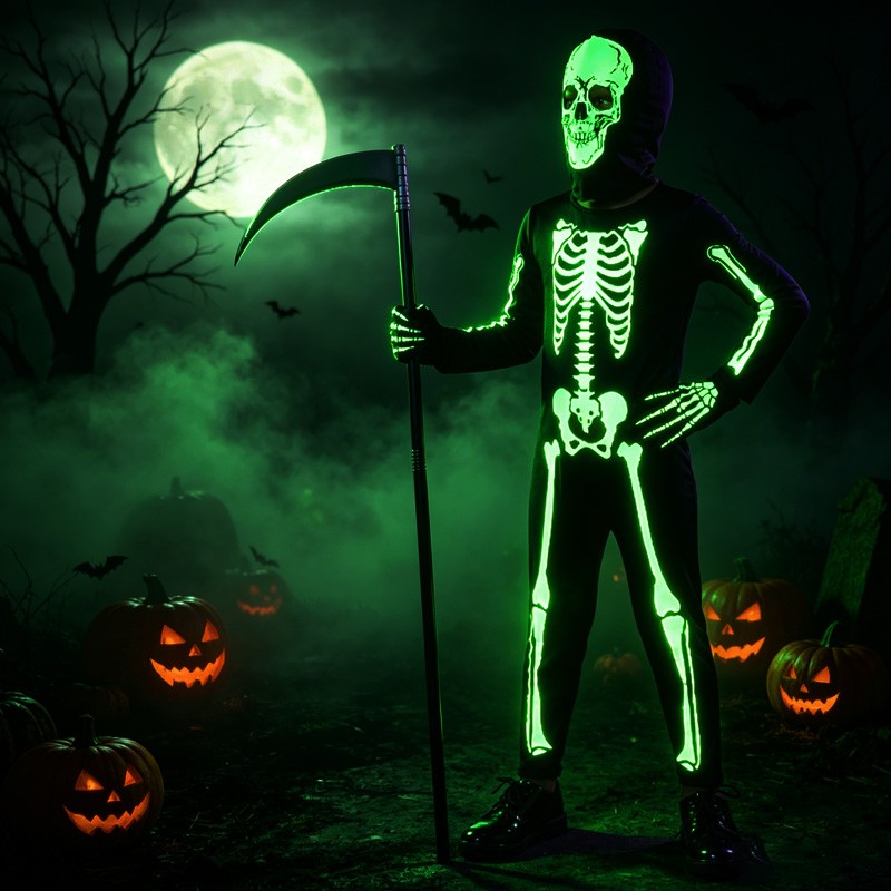 Kids Skeleton Costume Hooded Jumpsuit Boys Girls Halloween Fancy Dress — image 10