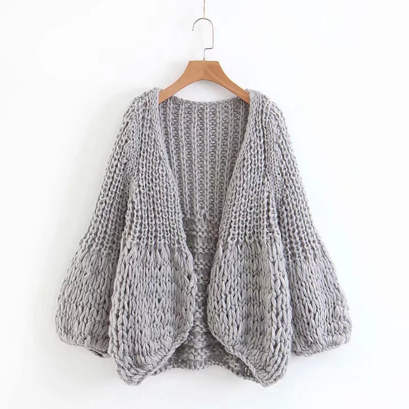 Title 7, Handmade Knitting Pure Color Simple Sweater Car...