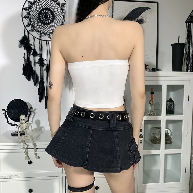 Title 6, Chain Cartoon Print Sexy Navel Bare Back Halter...