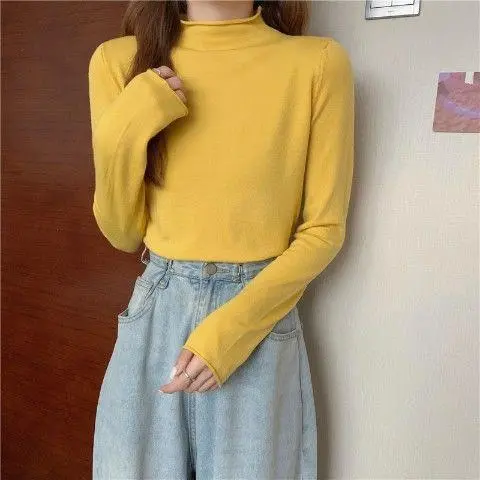 Candy colored Core spun Yarn Crimped Sweater Ginger Yellow - Shop at LoveMi