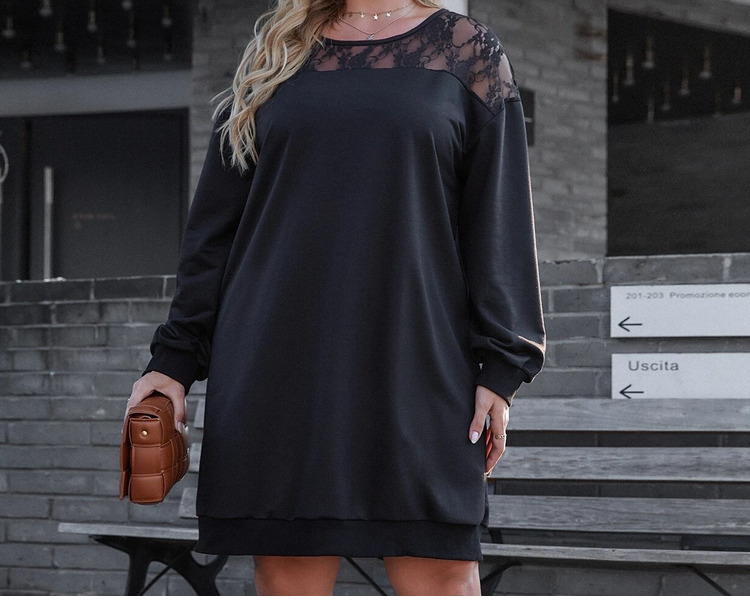 Lace-Trim Round-Neck Dress, picture 2 of 5
