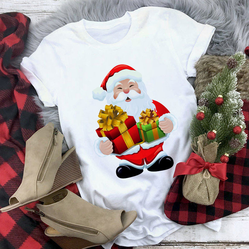 Title 15, Christmas Cute Reindeer Print Short Sleeve T-sh...