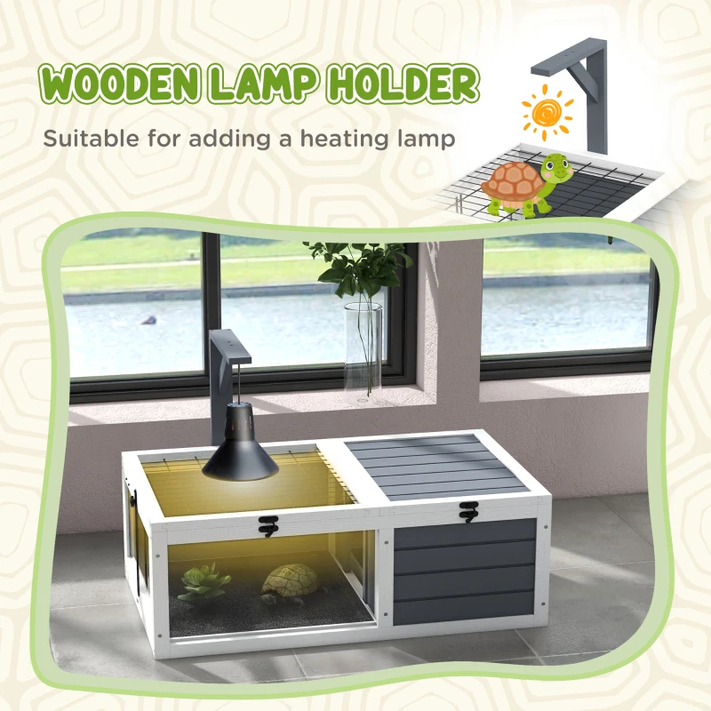 Tortoise Habitat, Wooden Tortoise House W Lamp Holder, Gray