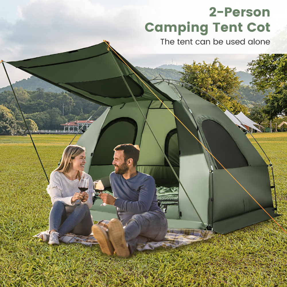 Foldable Outdoor Camping Tent Cot With Air Mattress And Sleeping Bag For Camping, Hiking, Fishing And Other Outdoor Activities