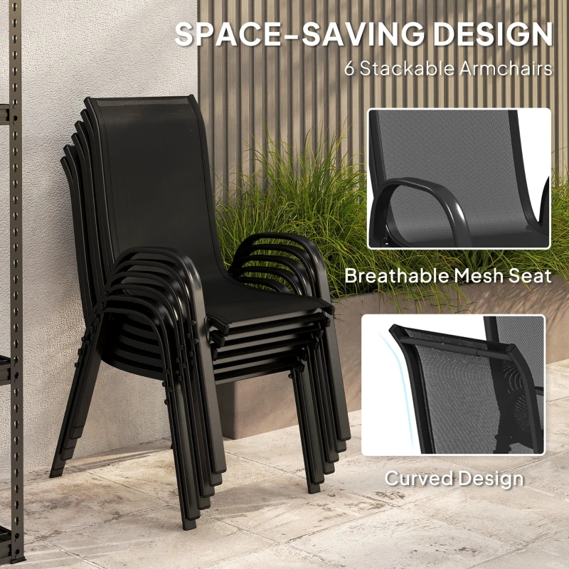 8 Pieces Patio Furniture Set With 9Ft Patio Umbrella, Outdoor Dining Table And Chairs, Black