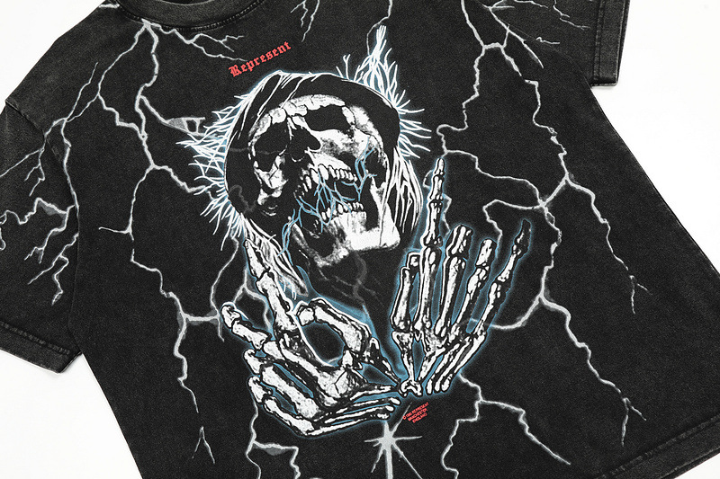 Title 7, T-shirt Lightning Skeleton Wash Water Couple Ti...