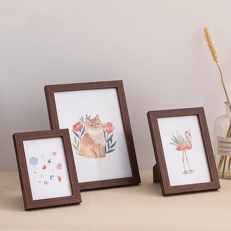 Simple Wooden Photo Frame Set Up Wall Picture - Brown