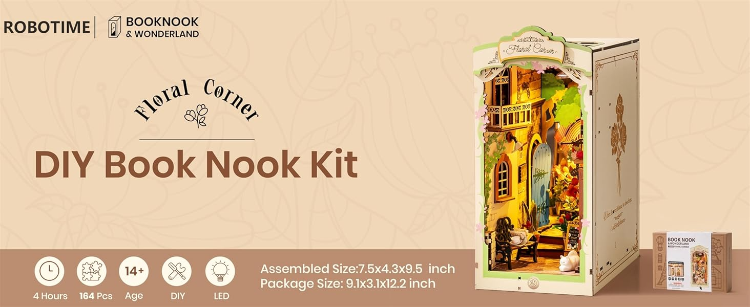 ROBOTIME Book Nook Kit DIY Miniature House Kit  with Dustproof Sheet Booknook Bookshelf Decor