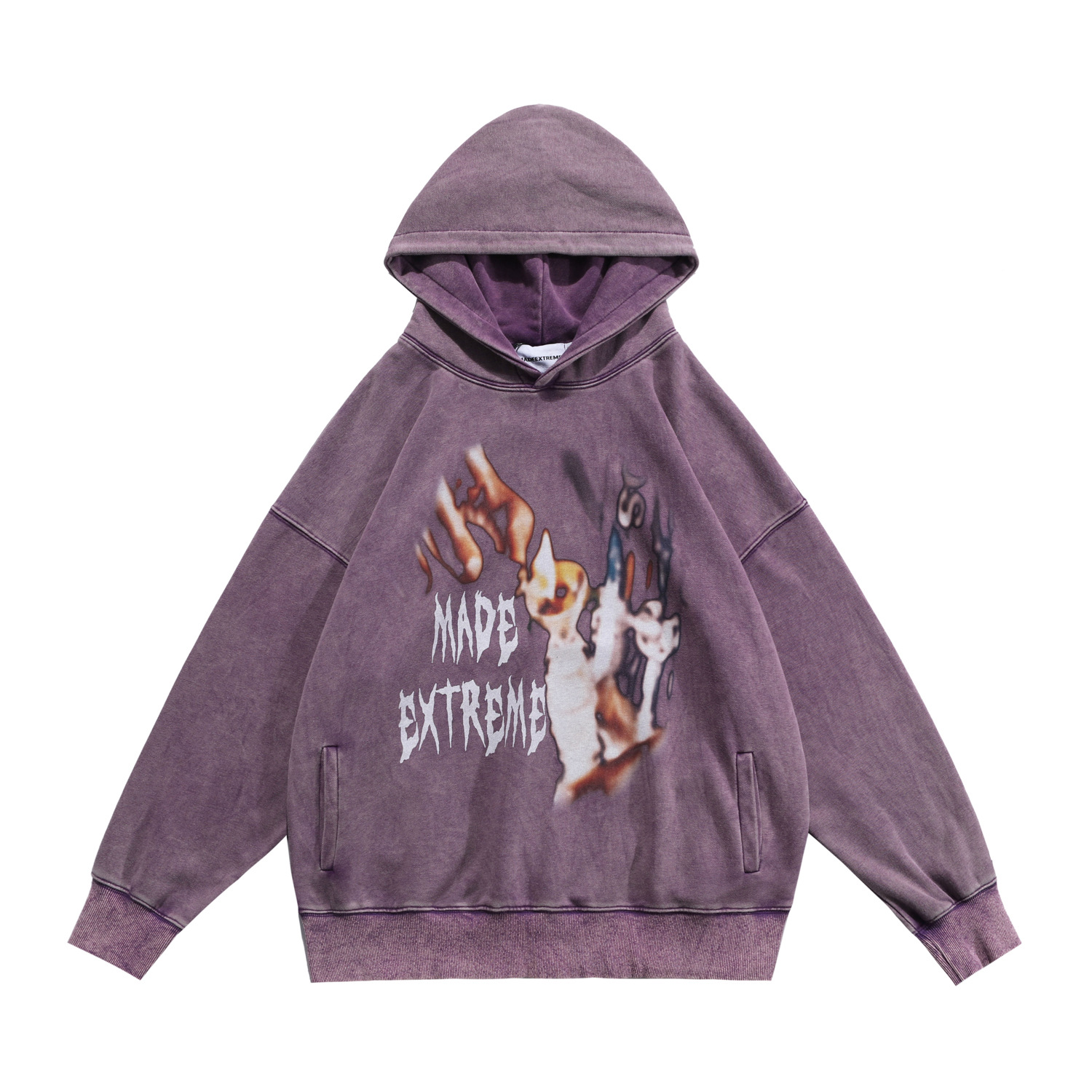 Washed And Distressed Hooded Sweatshirt