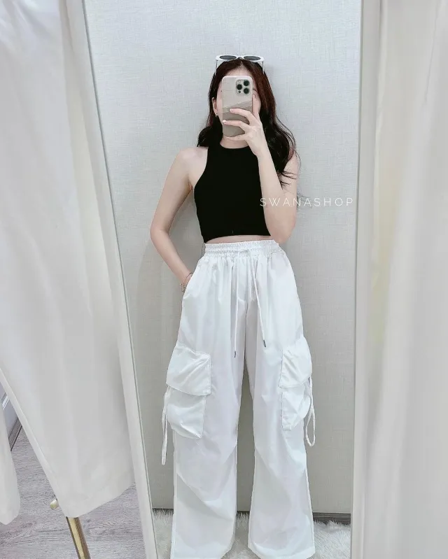 Retro Workwear Casual Pants For Women High Waist Straight Wide Leg Trousers Design Loose Mopping Pants White - Shop at LoveMi