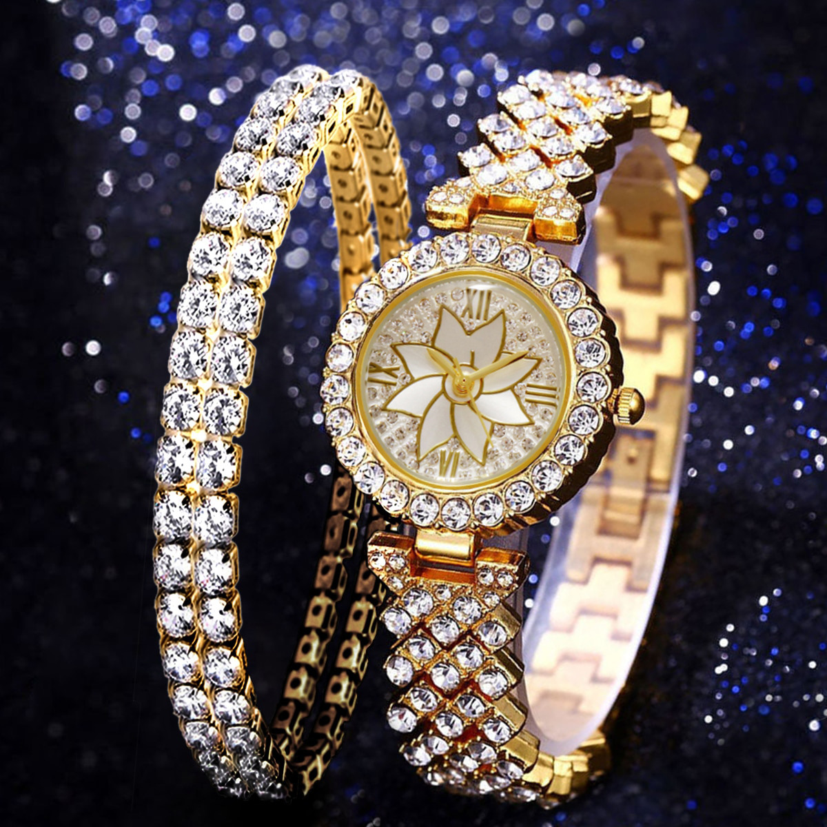 Fashion Temperament Diamond Starry Bracelet Watch Lady Creative Gift Set