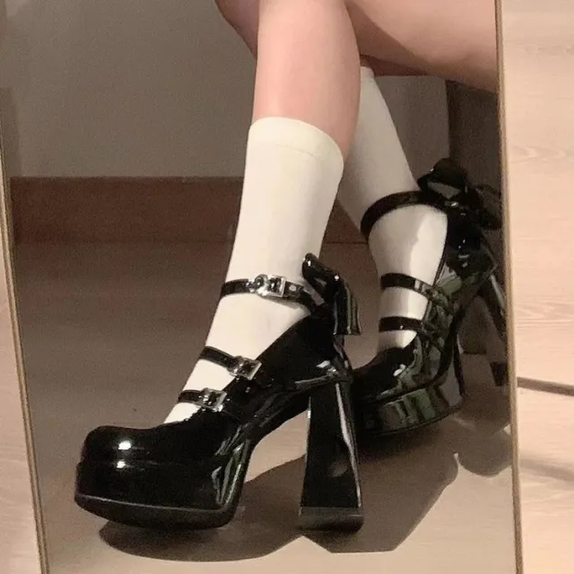Square Toe Single Shoes With Hollowed out Flat Buckle Black - Shop at LoveMi