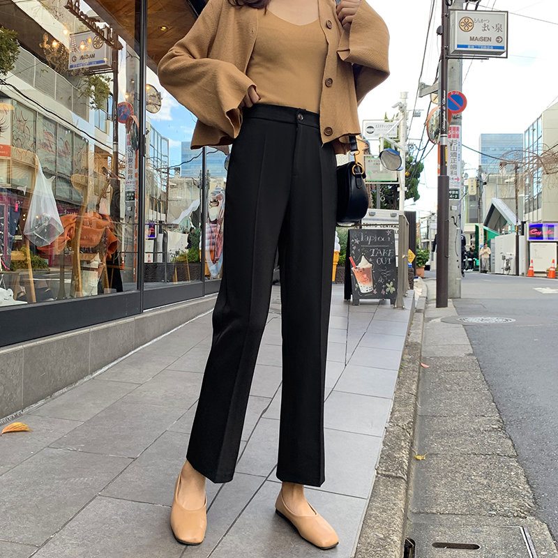 Women's Autumn New Black High Waist Wide Leg Pants