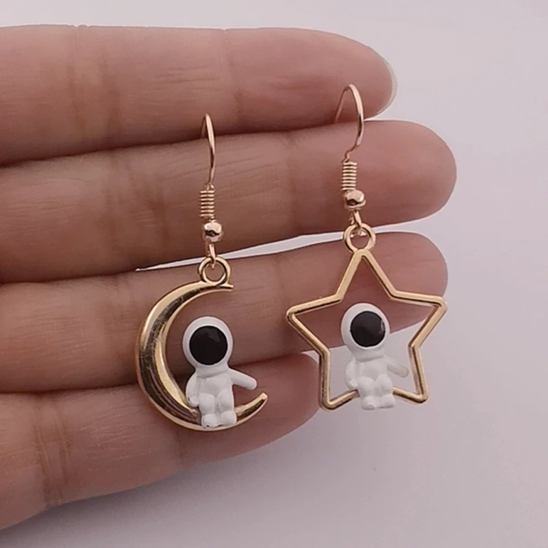Alloy Moon Star Astronaut Earrings