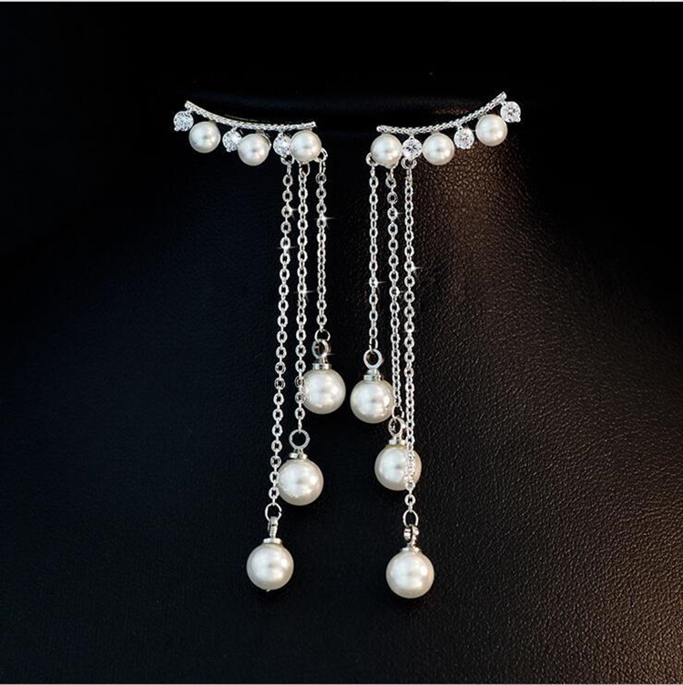 Fashion Temperament Long Exaggerated Tassel Pearl Earrings