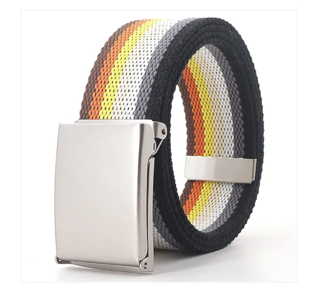 White Military Buckle Colored Belt Men's And Women's Canvas Denim Waistband Seven Color Stripe - Shop at LoveMi