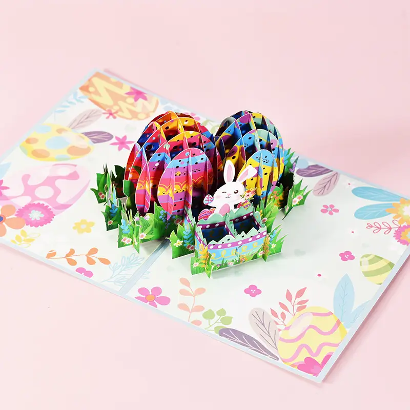 Easter Handmade 3D Pop-up Greeting Card With Rabbit Eggs