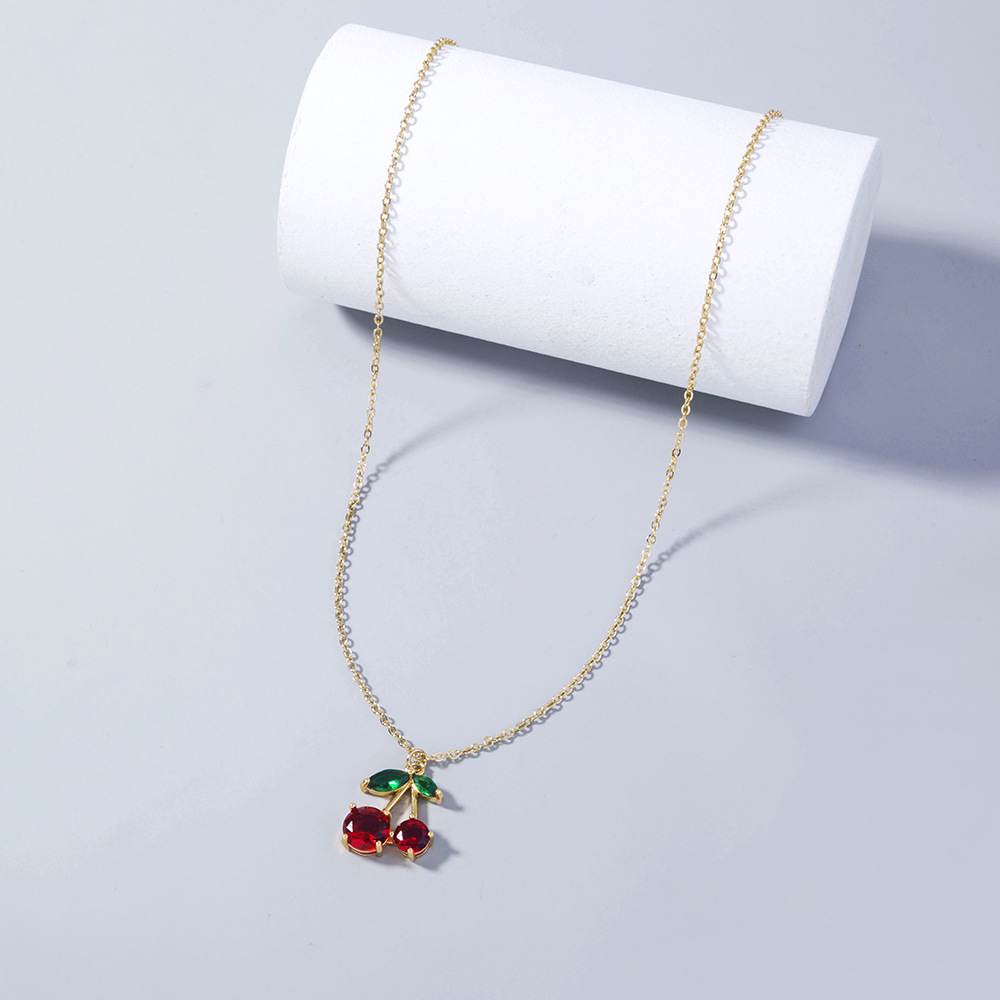 Trendy Red Zircon Cherry fruit necklace pendant necklace