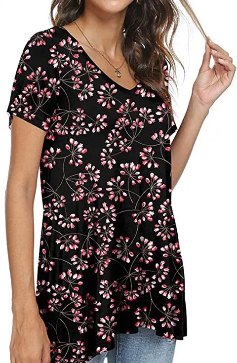 Women's Summer Casual V Neck Loose Short Sleeve Top T Shirt 5Color - Shop at LoveMi