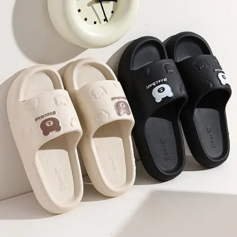 Cute Cartoon Bear Slippers for Women Summer Indoor Thick-soled