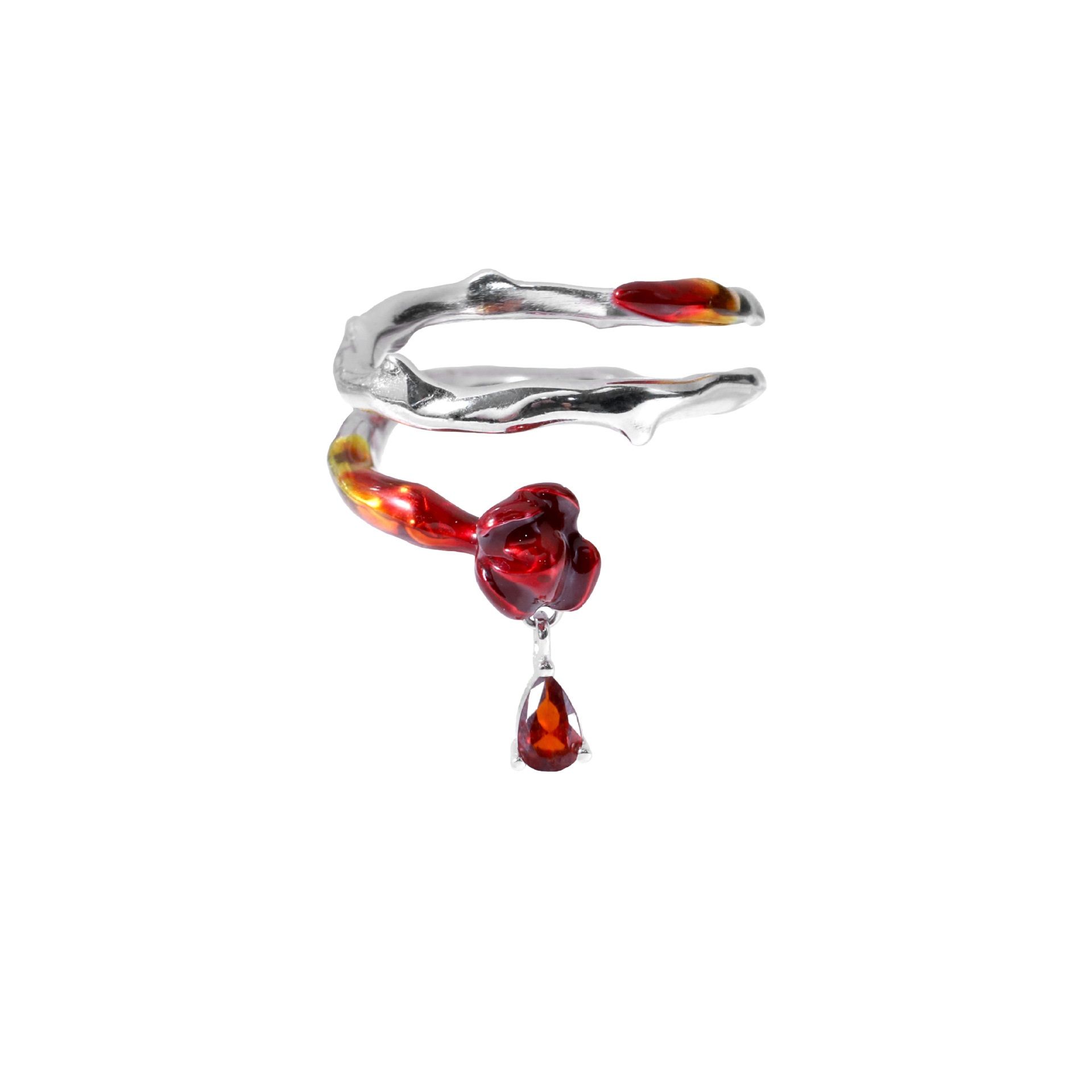 Original 925 Sterling Silver Niche Red Rose Ring Adjustable