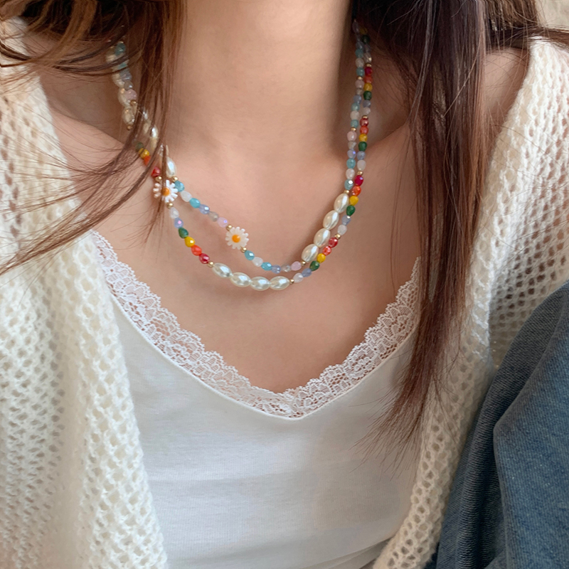 Fairy Fluttering Pearl And Daisy Necklace High-end Design Sense