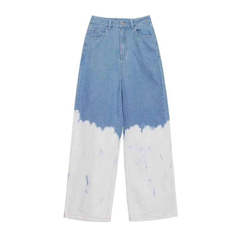 Gradient Tie Dyed Wash High Waist Straight Jeans - Blue