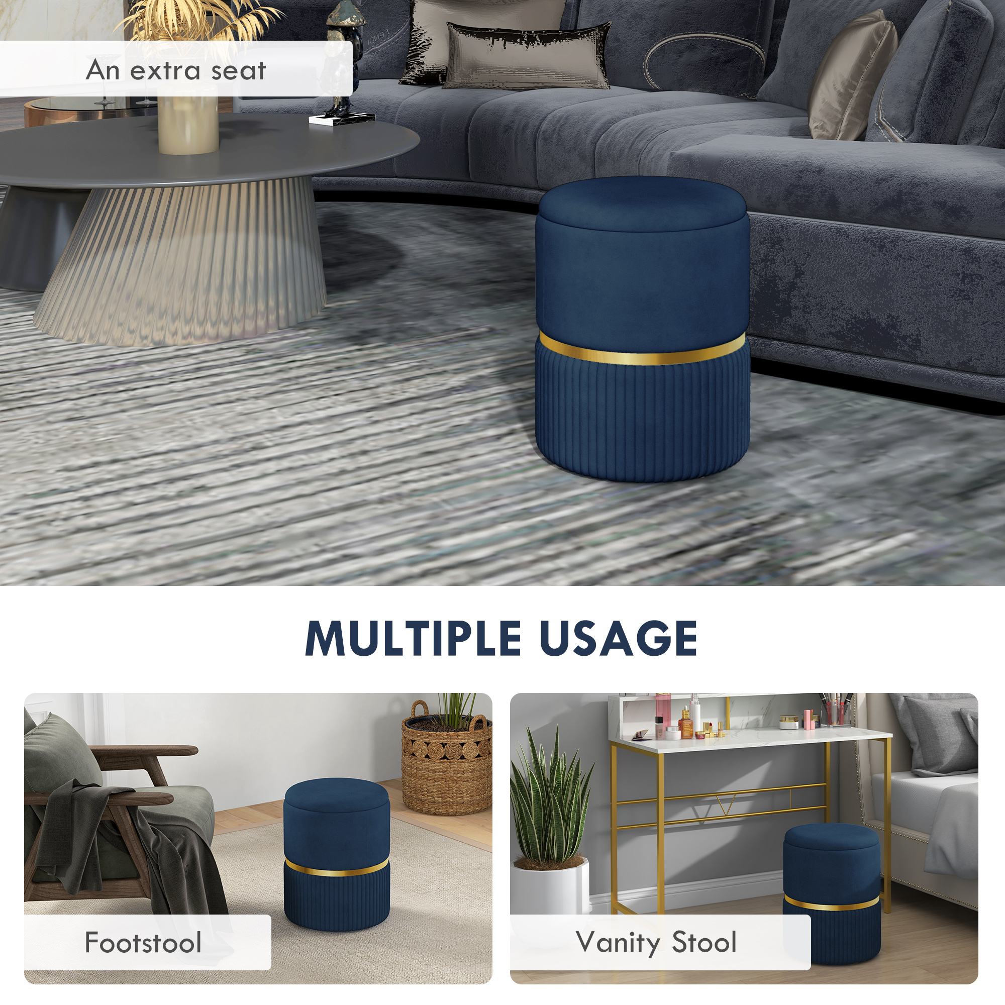 Velvet Texture Storage Footstool — image 3