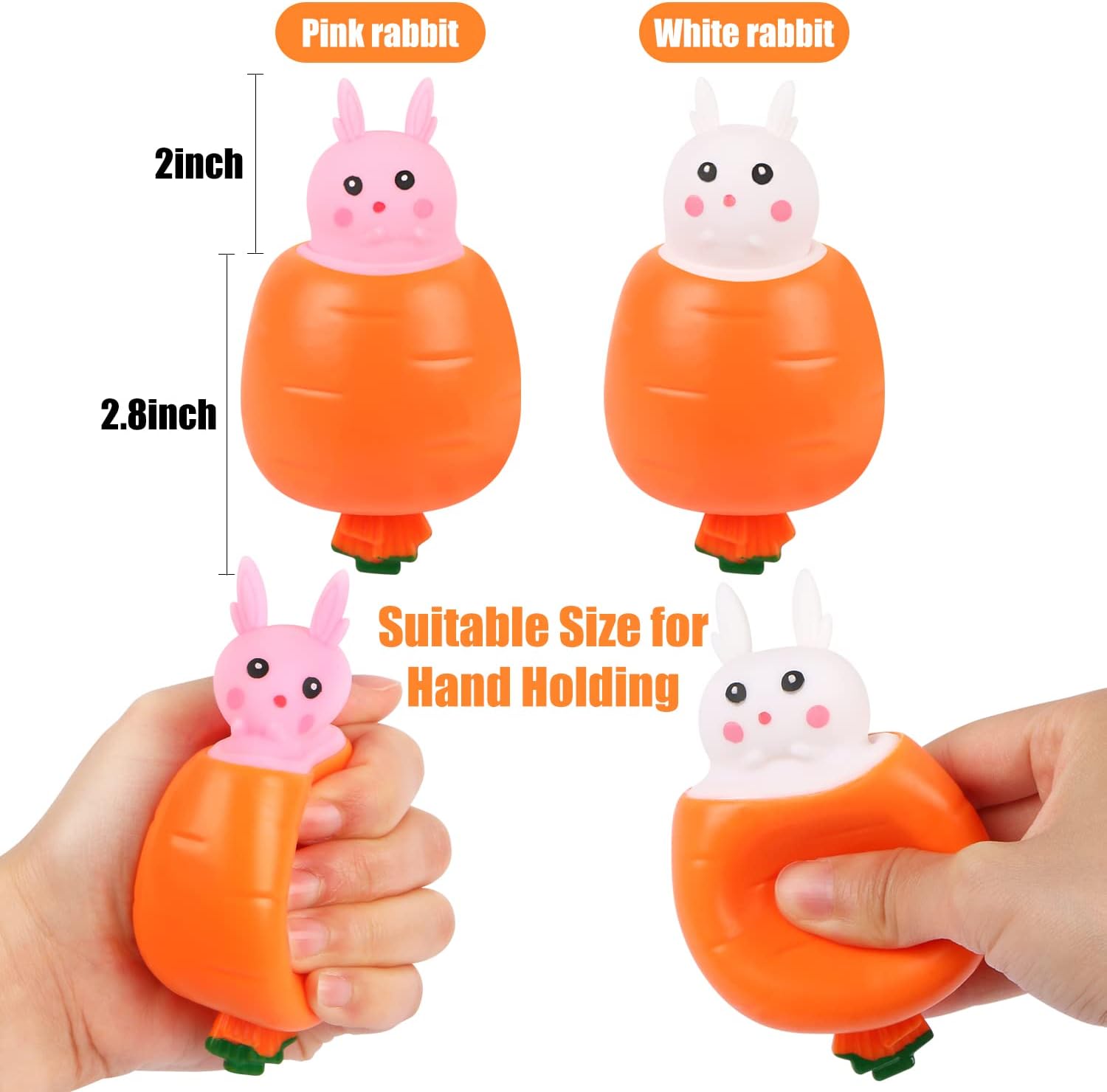 4 Pack Carrot Rabbit Squeeze Stress Balls, Bunny Sensory Fidget Toys, TPR Stress Relief Toys For Kids Adults, Easter Birthday Party Favors For ADD ADHD OCD 1