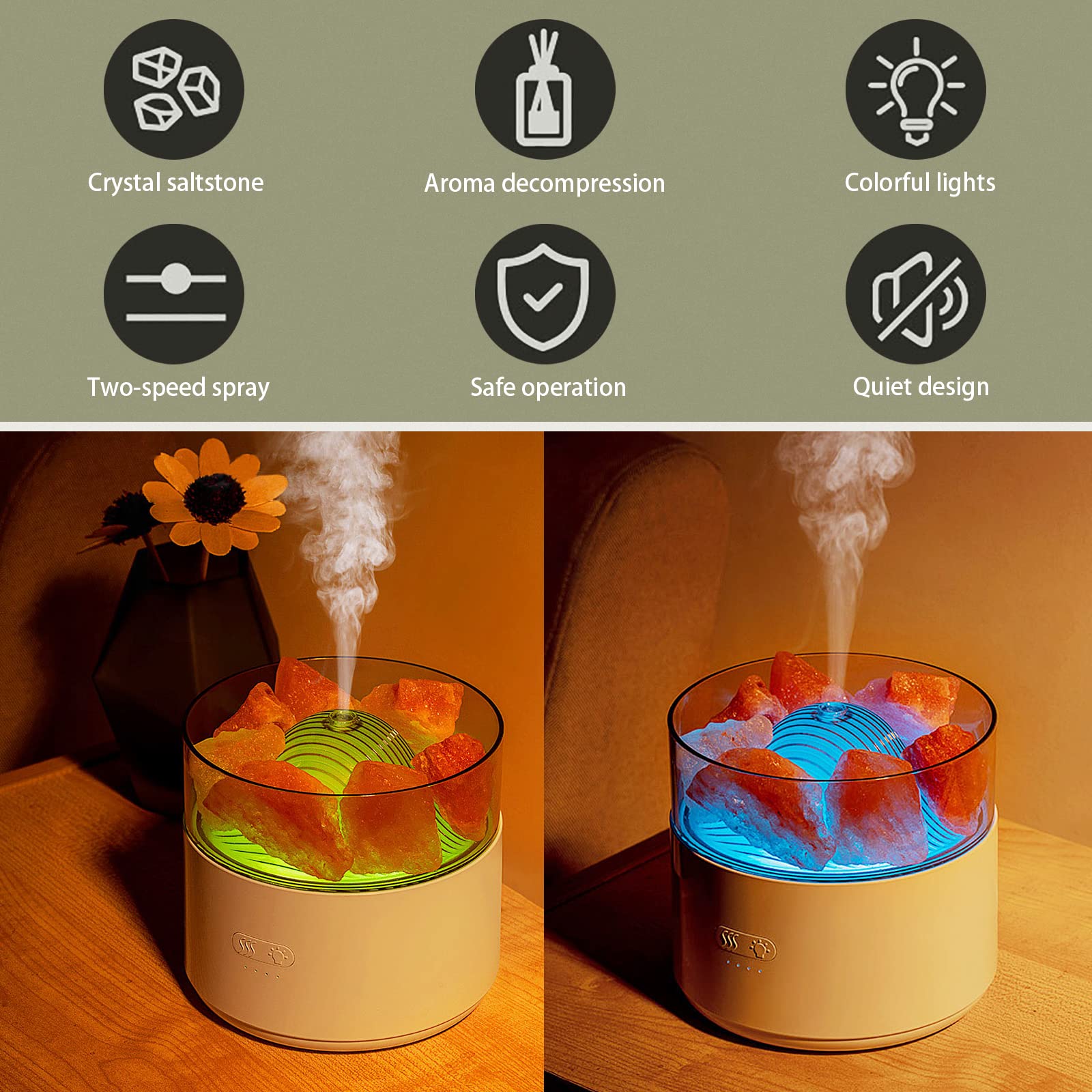Cool-Mist Impeller Air Humidifier Crystal Salt Aroma Diffuser Incense Machine Fogger Essential Oil Lamp Difusor Ambient Light — foto 10