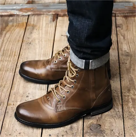 Men Cowboy Boots Retro Lace-up Martin Boot Round Toe