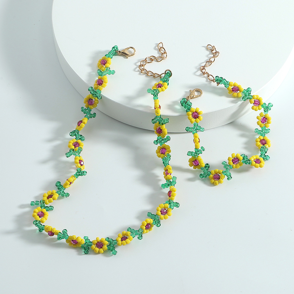 Women's Creative Hand-prepared Flower And Leaf Bracelet Necklace Set