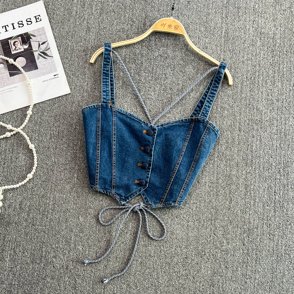 Denim Camisole Women's Outerwear Hot Girls Slim Fit Blue - Shop at LoveMi