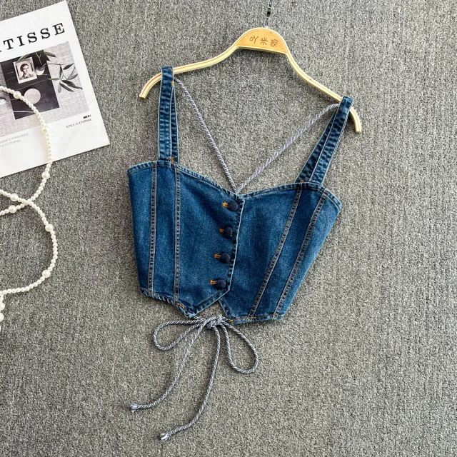 Denim Camisole Women's Outerwear Hot Girls Slim Fit Blue - Shop at LoveMi