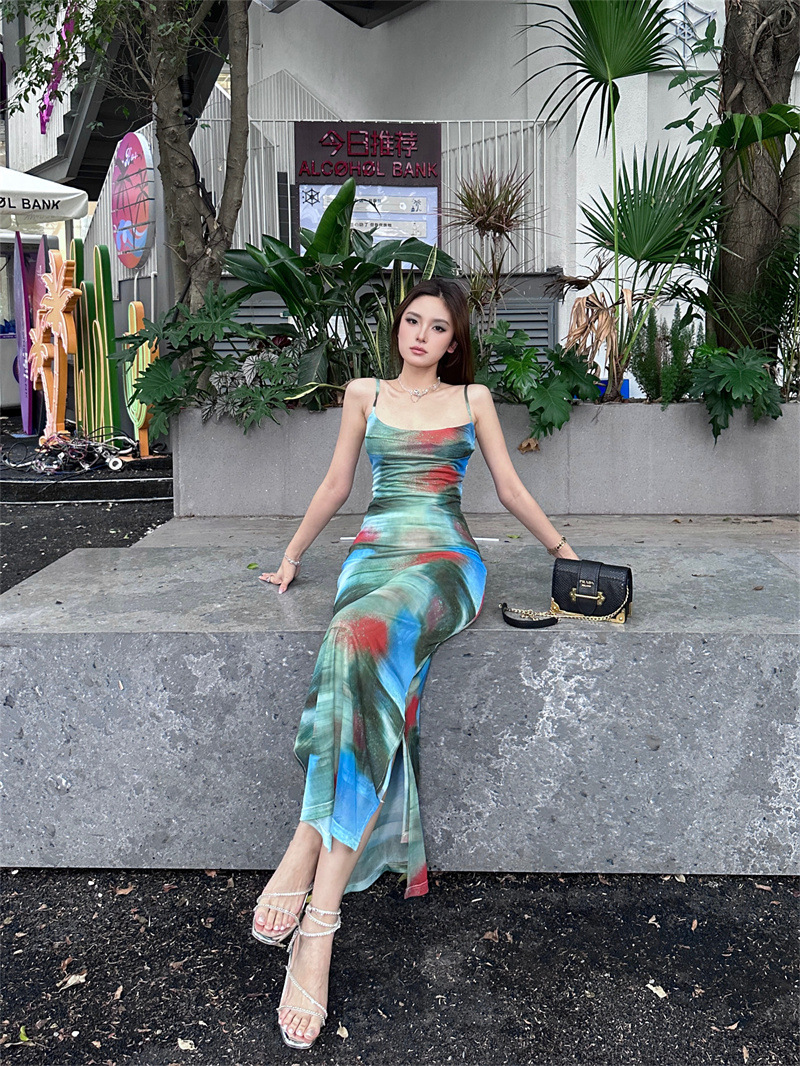 Printed Slim-Strap Long Dress, picture 4 of 9