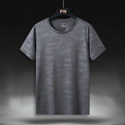 Silk Quick drying Shirt Round Neck Men's Gas T shirt 8869Male Grey - Shop at LoveMi