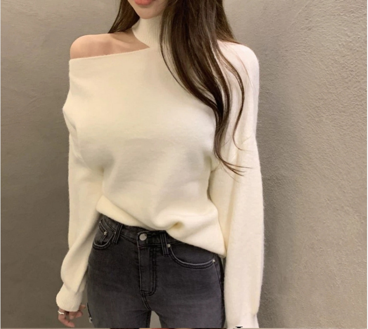 Autumn And Winter French Style Design Sense Off-shoulder Soft Waxy Knit