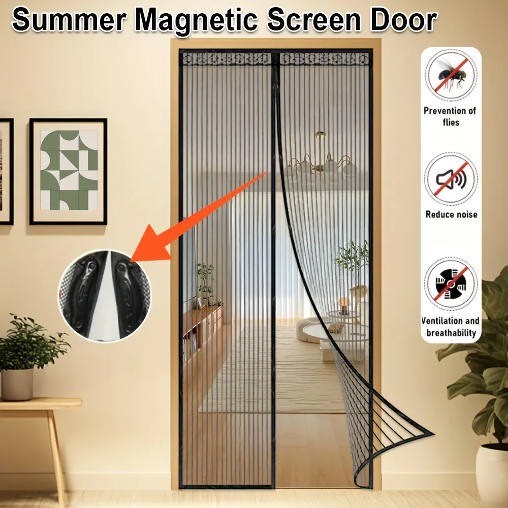 1 Black Magnetic Screen Door Curtain